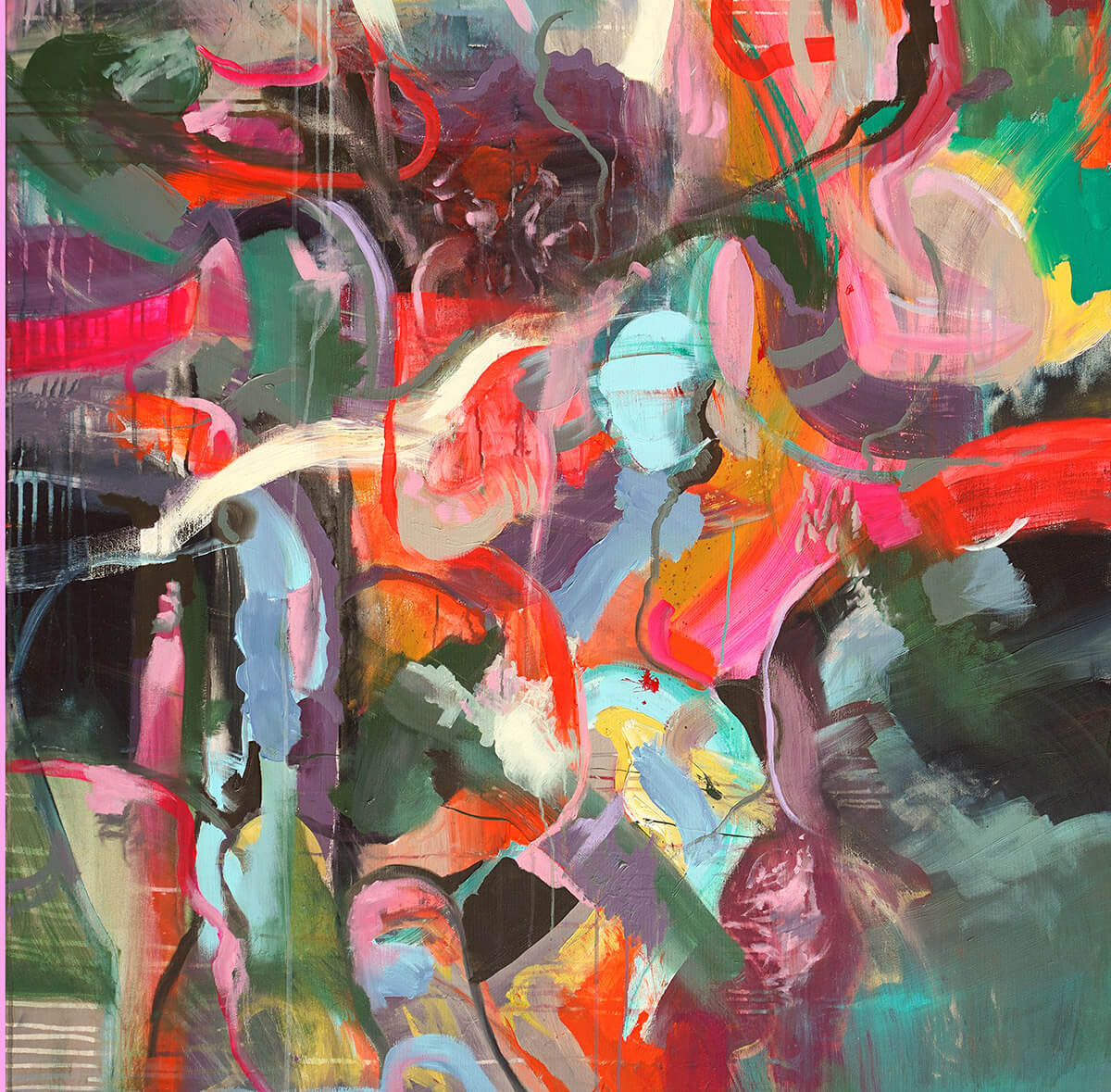 Rocket Science – abstraktes Gemälde Pink Gold, Acryl auf Leinwand 140x110 cm